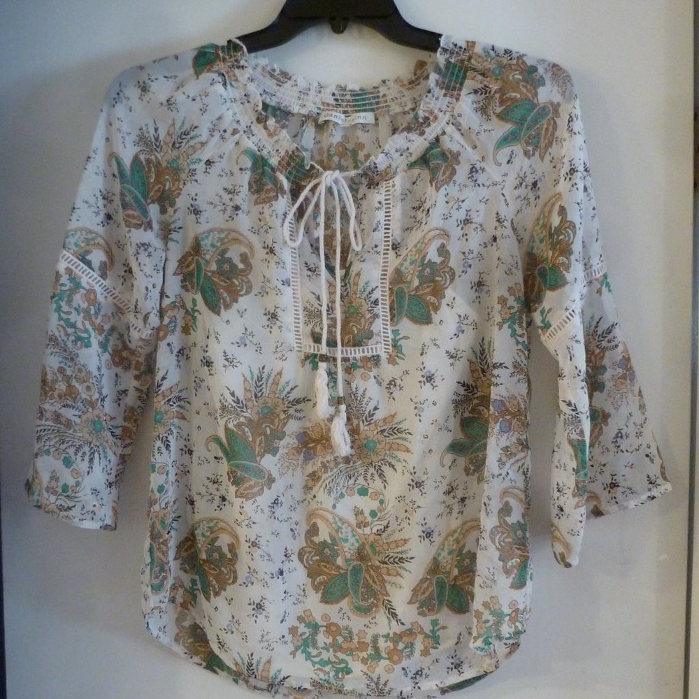 Daniel Rainn Sheer Floral Boho Tunic Raglan Sleeve / Bohemian Crochet Sz S